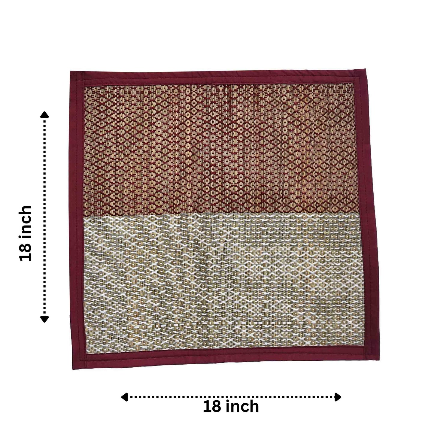 Pooja mat for sitting on floor Madurkathi grass made pooja aasan 18x18 inches  2 square shape holy alternative to Velvet puja aasan T3-09