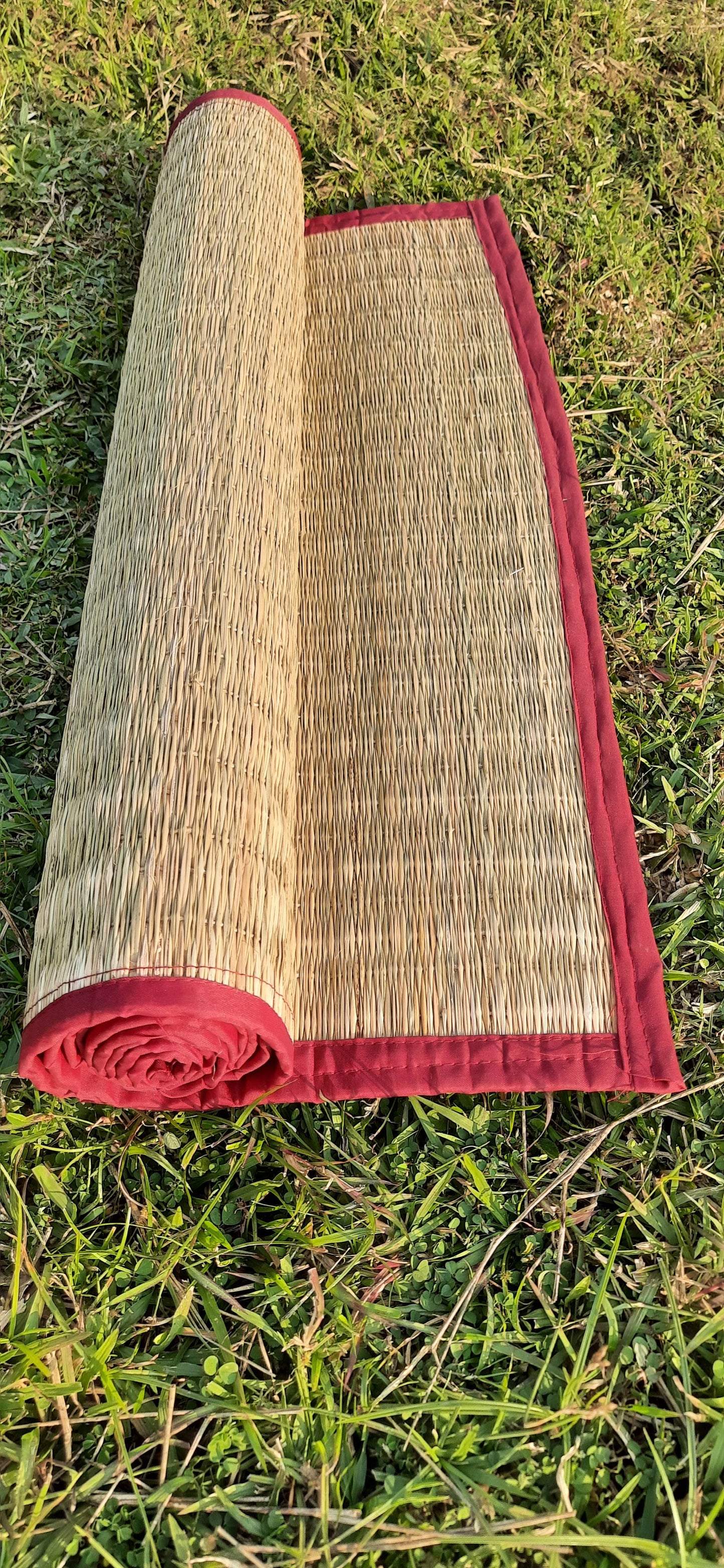 MONTISA Handwoven Chatai Floor Mat made of Madurkathi Grass with Cotton Fabric Border – T2