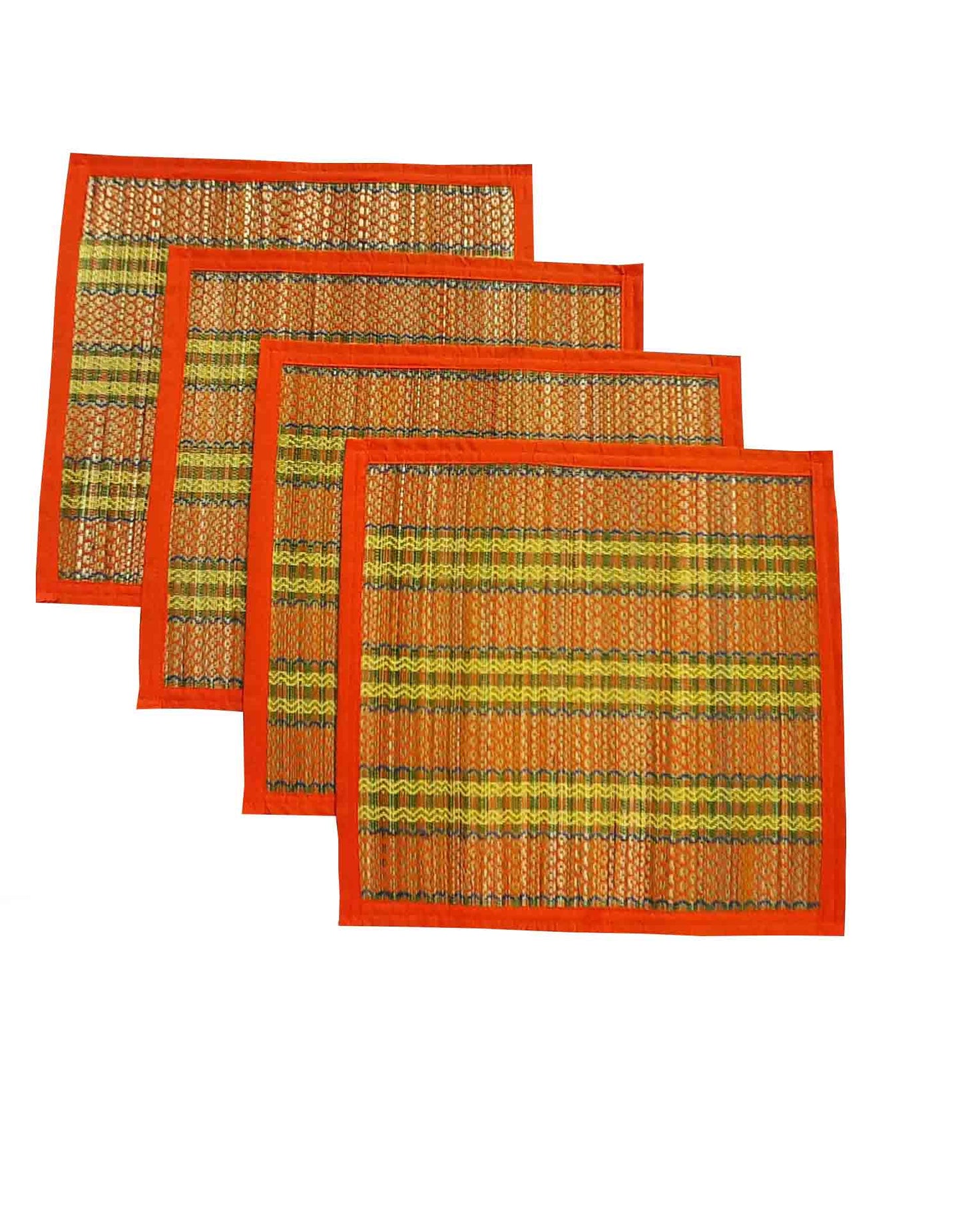 Pooja mat for sitting on floor Madurkathi grass made pooja aasan (18x18 inches) pack of 2 square shape holy alternative to Velvet puja aasan T3-41