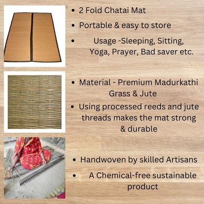 MONTISA  Madurkathi Chatai Mat, Folding, for Sleeping, Sitting, Yoga on the Floor– T2