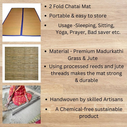 MONTISA  Madurkathi Chatai Mat, Folding, for Sleeping, Sitting, Yoga on the Floor– T2