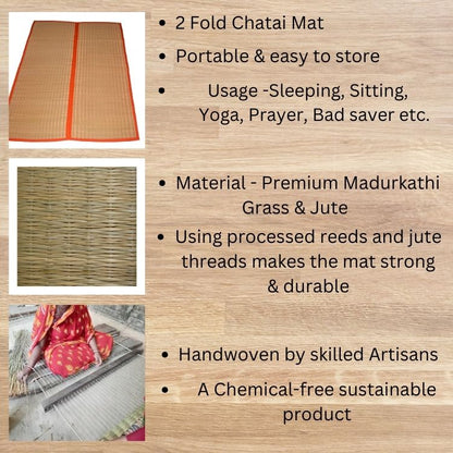 MONTISA  Madurkathi Chatai Mat, Folding, for Sleeping, Sitting, Yoga on the Floor– T2