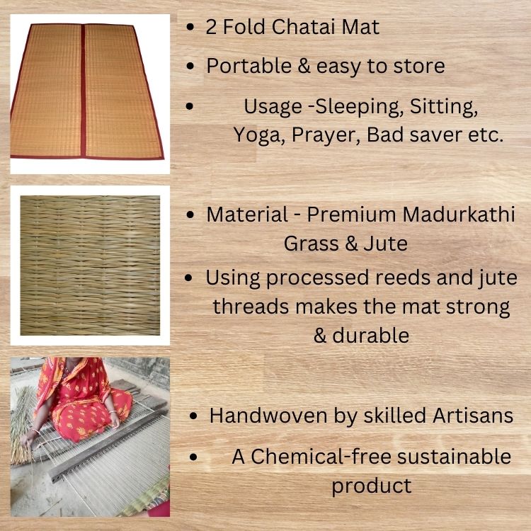 MONTISA  Madurkathi Chatai Mat, Folding, for Sleeping, Sitting, Yoga on the Floor– T2