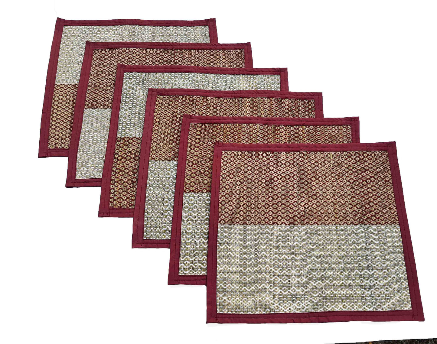 Pooja mat for sitting on floor Madurkathi grass made pooja aasan 18x18 inches  2 square shape holy alternative to Velvet puja aasan T3-09