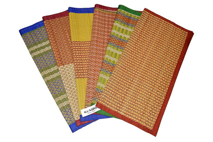 Puja mats for sitting for prayer handwoven asan multicolour,18x18 inches square shape holy alternative to cotton  puja aasan T3-MLT