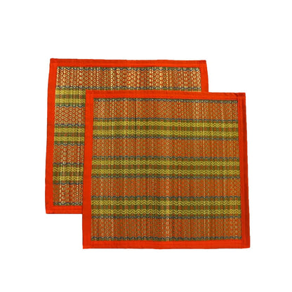 Pooja mat for sitting on floor Madurkathi grass made pooja aasan (18x18 inches) pack of 2 square shape holy alternative to Velvet puja aasan T3-41