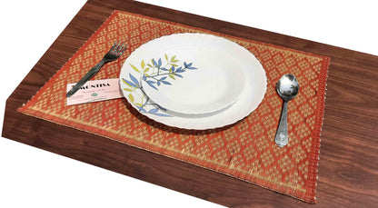 Masland Madurkathi Table Mat Set: A Superfine Premium Madurkathi Grass Handwoven Designer Dining Table Mat  Set (12×18 inches) with Runner(12×49 inches) Heat Resistant Eco-friendly Placemat with natural Border-MTM-01