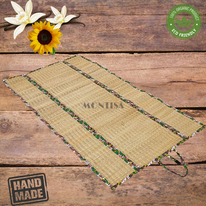 MONTISA Yoga Mat made of organic Madurkathi Grass Foldable travel friendly 36 inches x 70 inches –T2