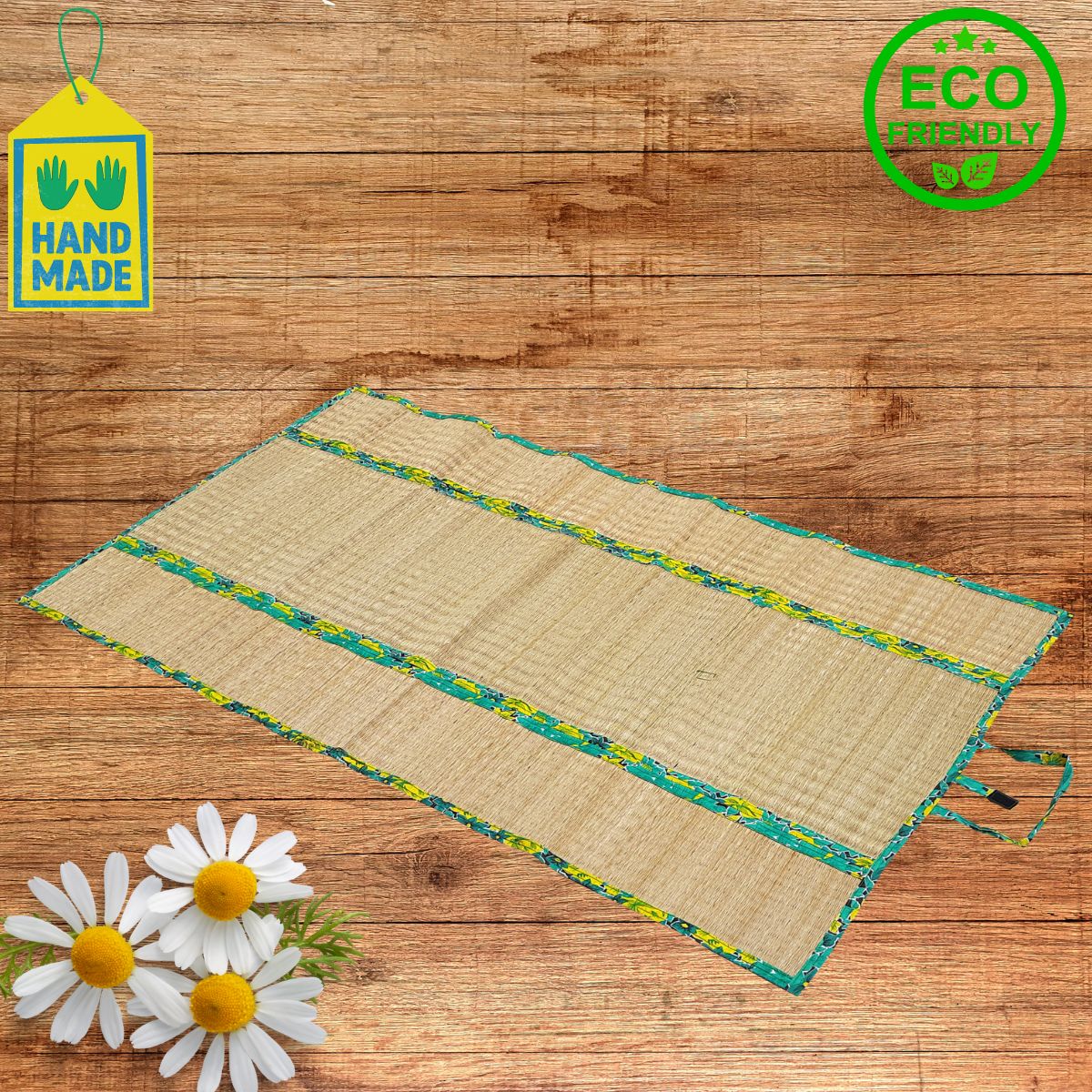 MONTISA Yoga Mat made of organic Madurkathi Grass Foldable travel friendly 36 inches x 70 inches –T2-04