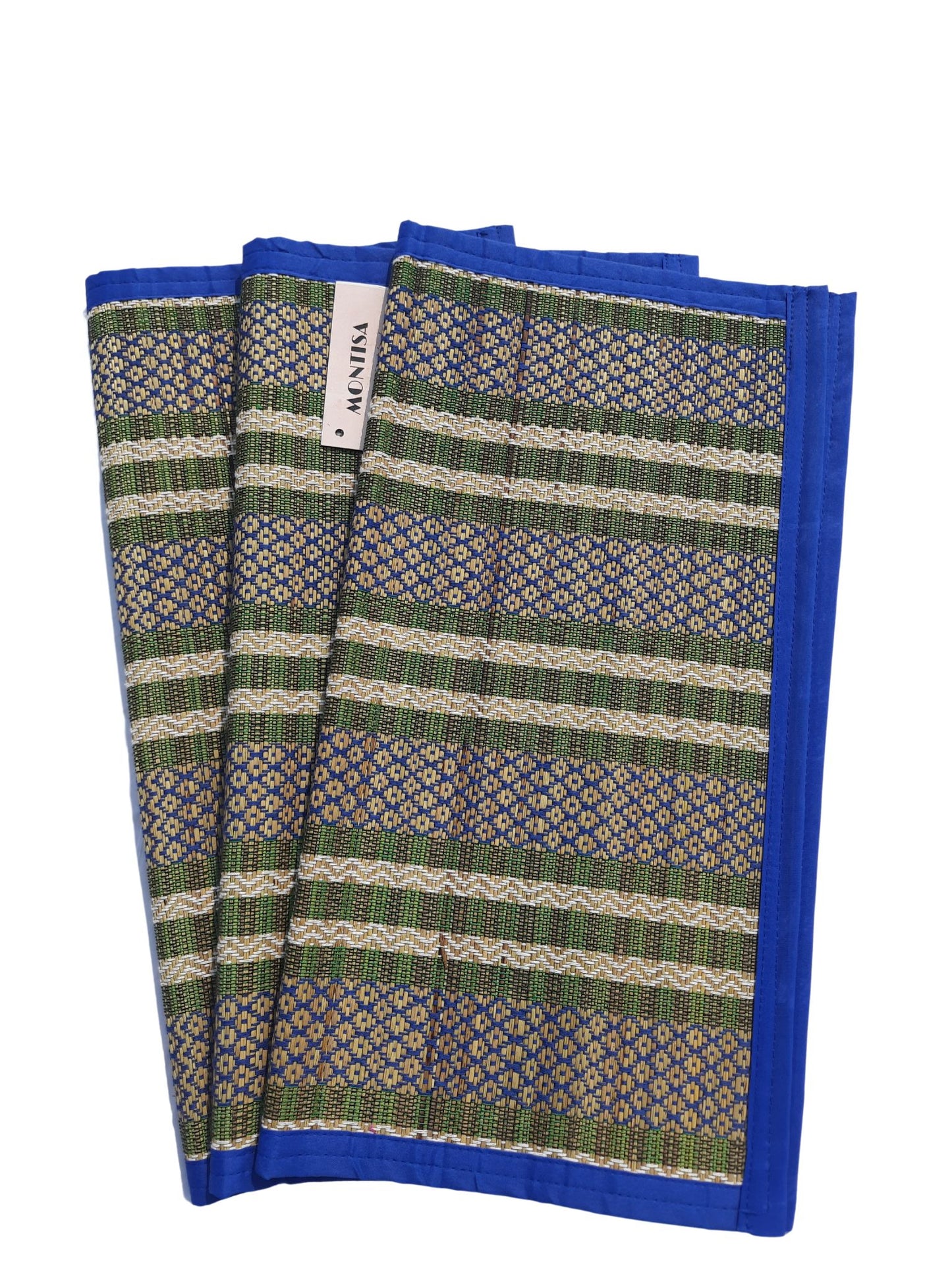Puja mats for sitting natural grass mat for prayer handwoven asan blue, 18x18 inches square shape holy alternative to cotton  puja aasan T3-42