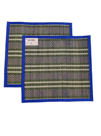 Puja mats for sitting natural grass mat for prayer handwoven asan blue, 18x18 inches square shape holy alternative to cotton  puja aasan T3-42