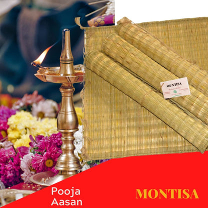 Pooja mat for sitting made by madurkathi aasana 19x19 inches square shape & holy alternative to Velvet puja aasan -T2-PA